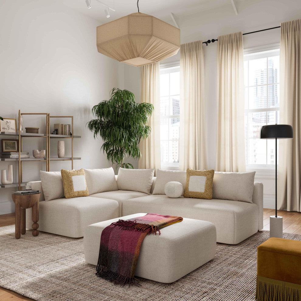 Hangover Cream Linen Ottoman - Cream
