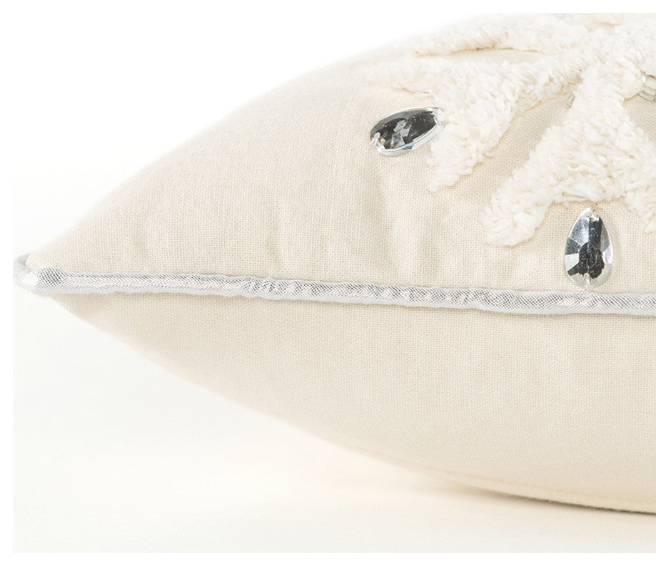 Ivory Glam Snowlfake Trio Lumbar Decorative Throw Pillow