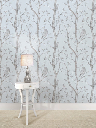 Trees and Birds Peel and Stick Wallpaper, Blue, 4 Rolls