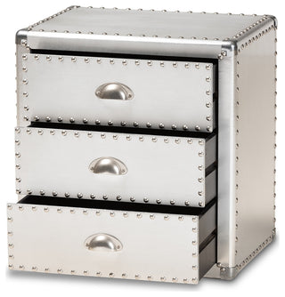 French Industrial Silver Metal 3-Drawer Nightstand