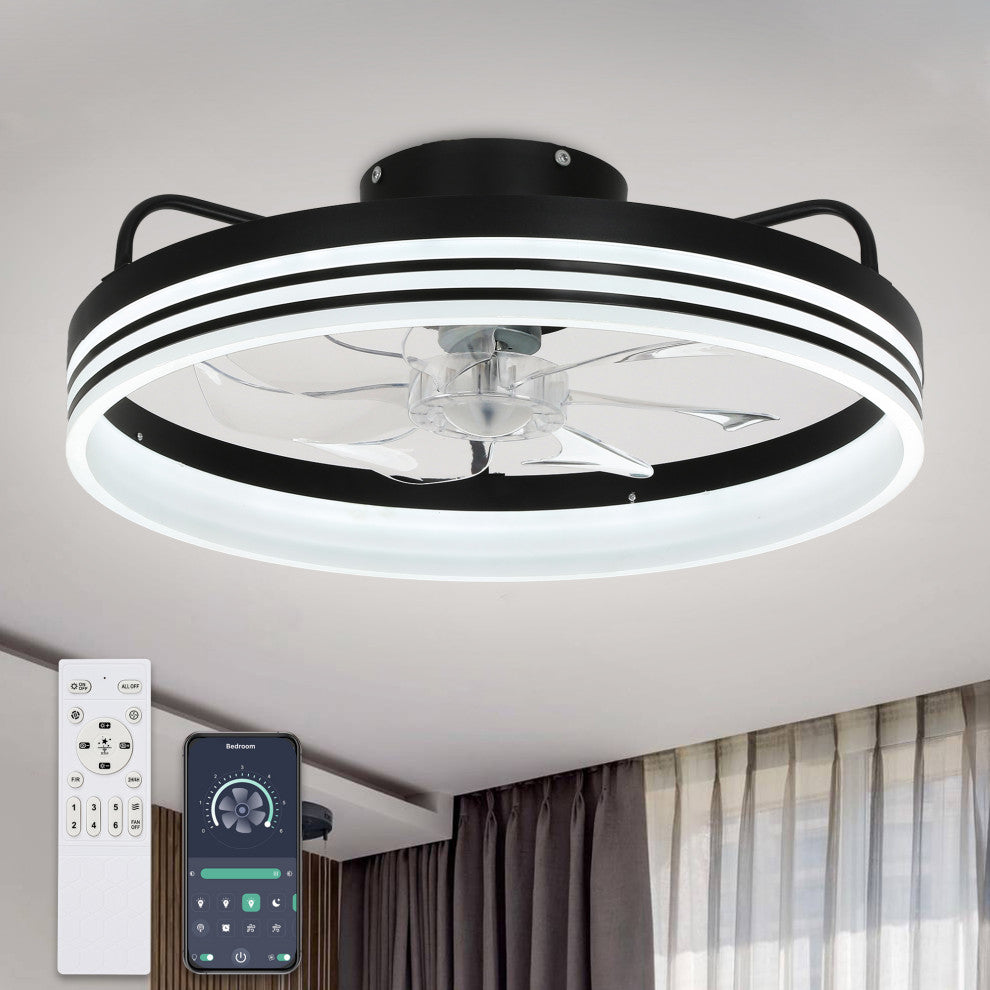 20" Low Profile Reversible Ceiling fan 6-Speed Dimmable Remote and APP Control, Black