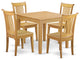 5-Piece Dinette Table Set - Table And 4 Wood Seat Dining Chairs In Oak Finish