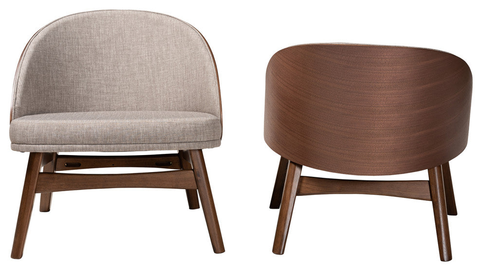 Lovella Grey Fabric and Walnut Brown Finished Wood 2-Piece Accent Chair Set
