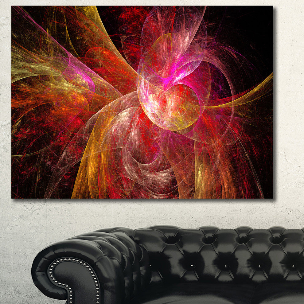 Pink on Black Fractal Illustration, Abstract Canvas Art Print, 60x40