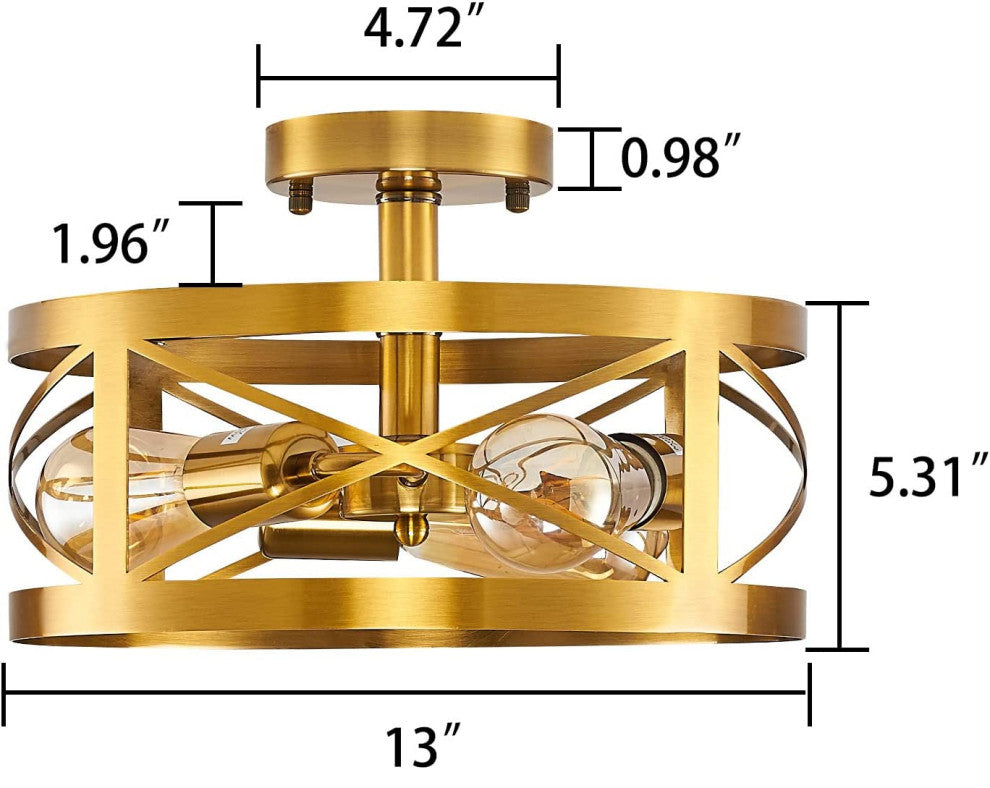 3 Light Modern Semi Flush Mount, Round Cage