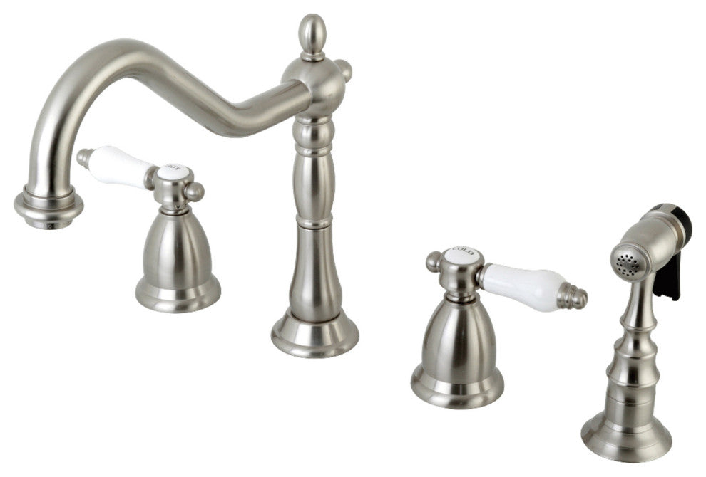 Kingston Brass Widespread Kitchen Faucet With Brass Sprayer, Brushed Nickel