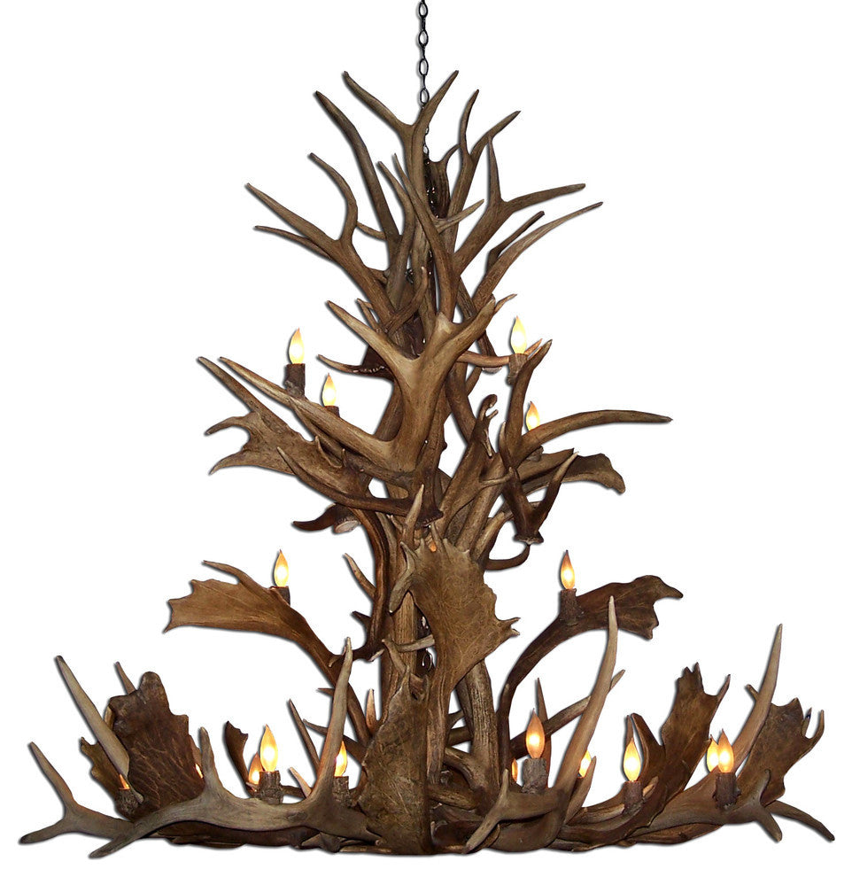 Elk, Fallow Cascade Deer Antler Chandelier Light, Large, No Shades