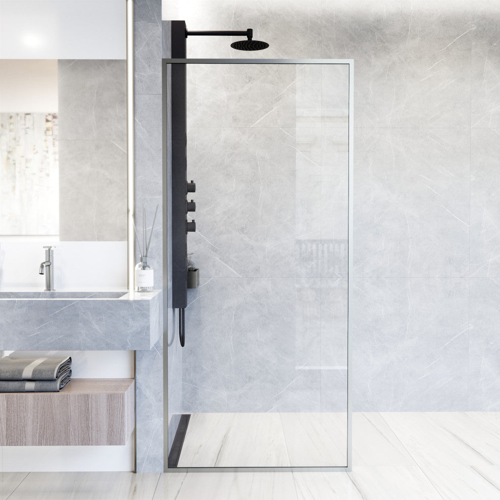 VIGO Meridian Framed Fixed, Stainless Steel, Shower Screen, 34" W X 74" H, Clear Glass