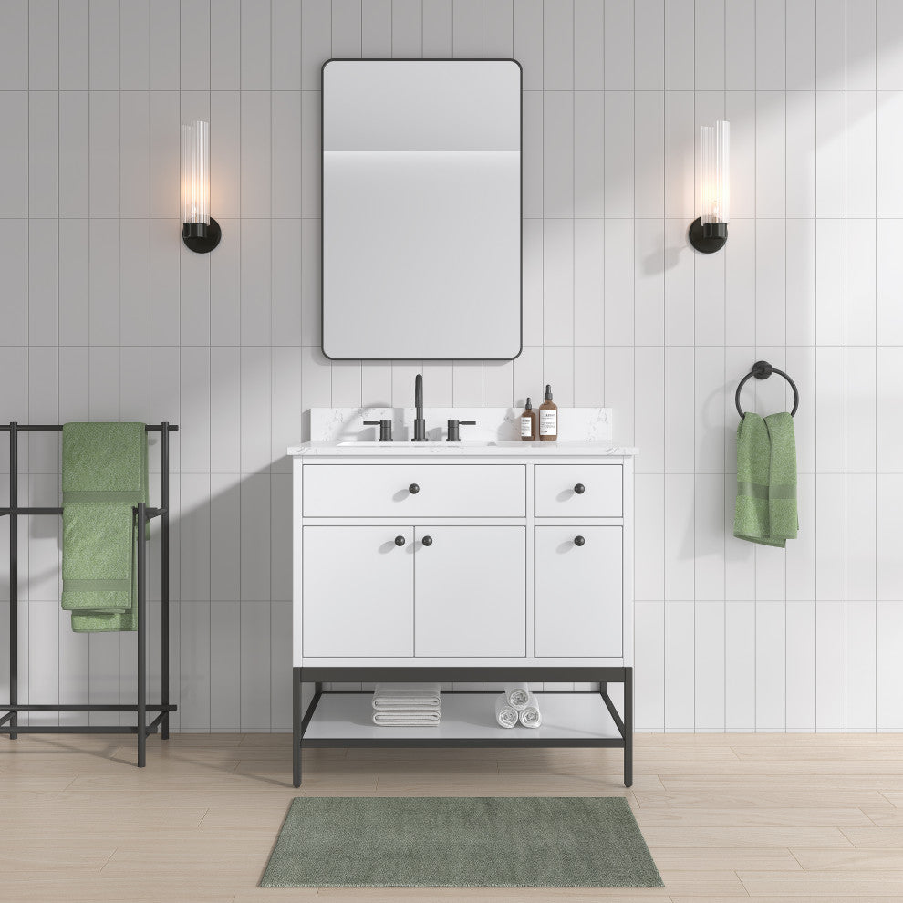 Paisley Vanity Combo, Cala White Engineered Top, 36", White, Single Sink