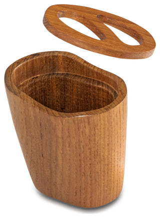 Natural Brown Solid Teak Oval Toothbrush Holder