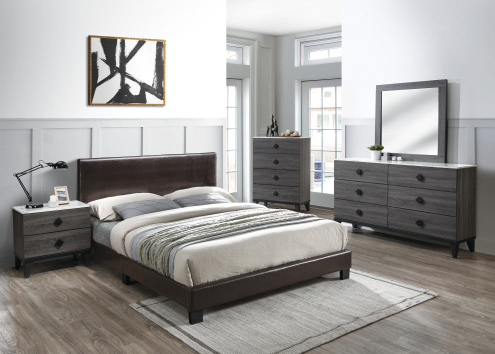 Faux Leather Upholstered Full Bed, Espresso