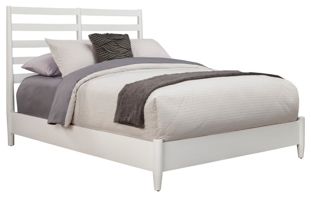Flynn Retro Bed With Slat Back Headboard, White, Queen