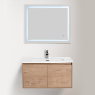 Wall Mounted Bathroom Vanity, Classic Oak, 36" W/ Sink