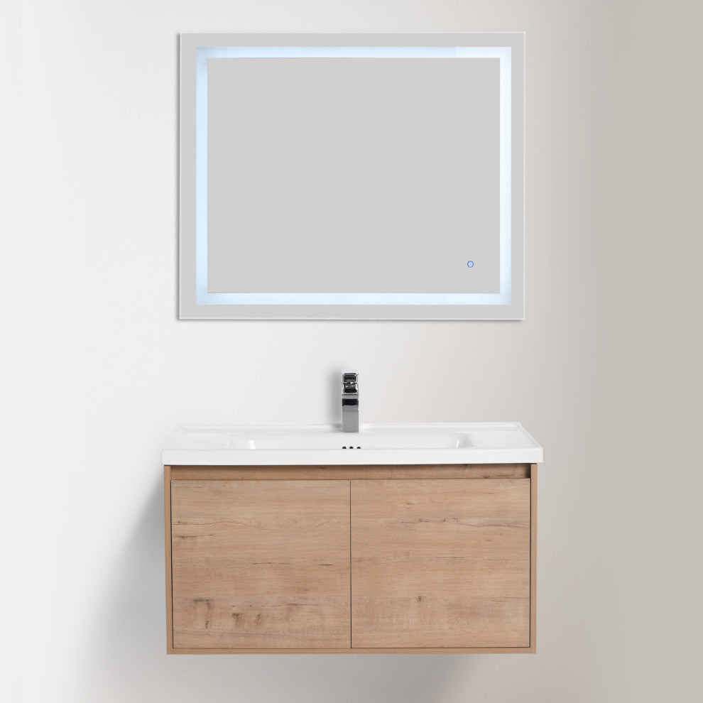 Wall Mounted Bathroom Vanity, Classic Oak, 36" W/ Sink