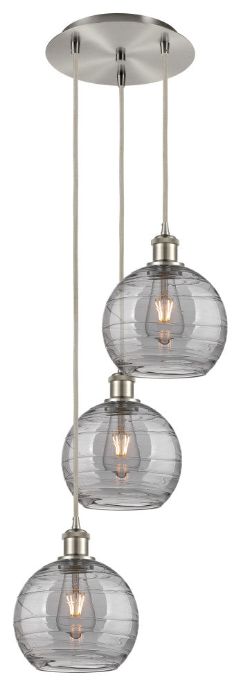 Ballston-Athens Deco Swirl 3-Light 15" Cord Pendant, Satin Nickel, Light Smoke