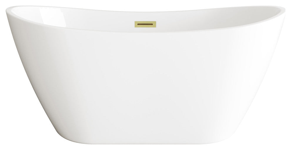 Igor 59" Soaking Bathtub, Glossy White With Brushed Gold Trim
