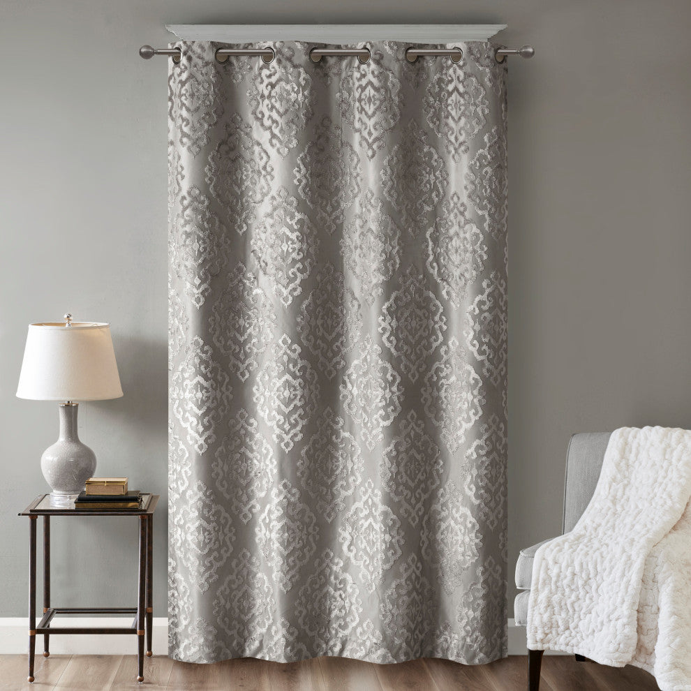 SunSmart Mirage Knitted Jacquard Damask Total Blackout Grommet Top Curtain Panel