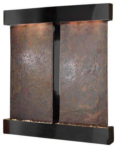 Cottonwood Falls Wall Fountain, Blackened Copper, Multi Color Slate, Square Fram