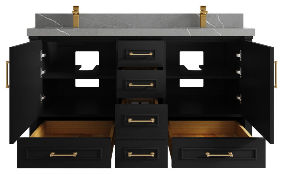 Aberdeen 60 Double Bathroom Vanity in Black 2" Piatra Gray