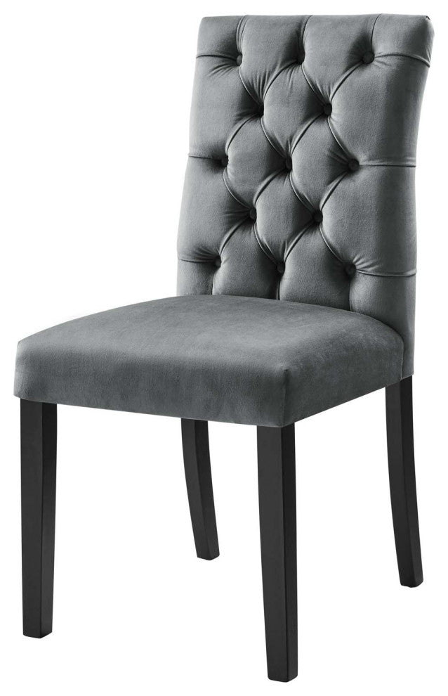 Side Dining Chair, Set of 2, Gray, Velvet, Modern, Cafe Bistro Hospitality