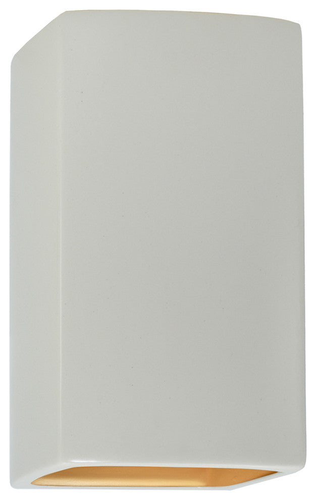Ambiance Large Rectangle Outdoor Wall Sconce, Open, Matte White, Gold, LED