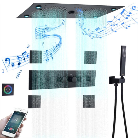 Thermostatic Recessed Ceiling Mount Led Rainfall Shower System, C Matte Black