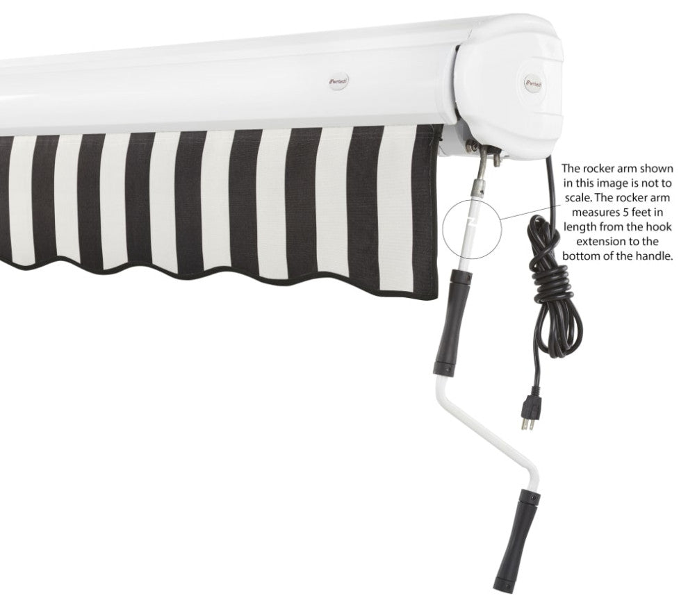 Awntech 12x10' Full Cassette Right Motor Acrylic Retractable Awning, Black/White