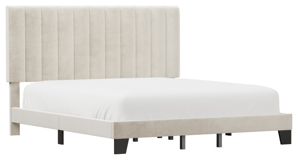 Hillsdale Crestone Adjustable Height Channel Upholstered Full Platform Bed, Cream, King Bed