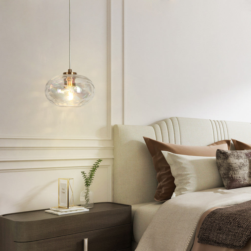 LNC Chrysaorican 1-Light 6" Modern Iridescent Glass Kitchen Island Light, Brass