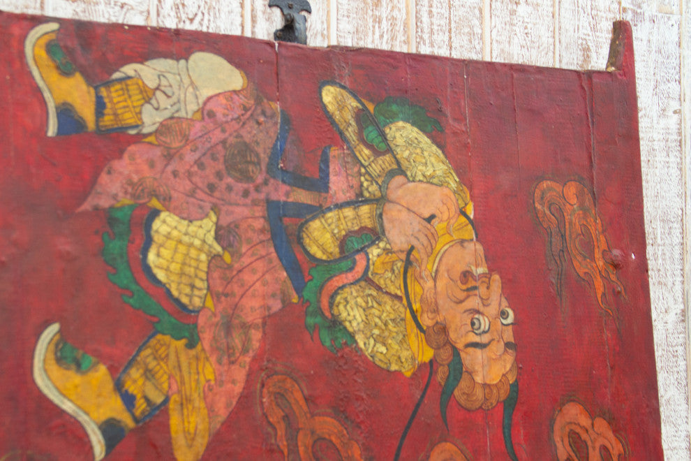 Impressive Antique Tibetan Painted Leather Door