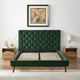 Ashley Midcentury Velvet Tufted Solid Wood Platform Bed, Green, Queen
