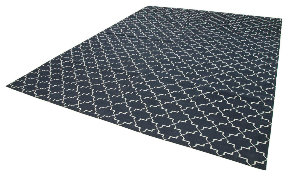 Rug N Carpet - Handmade Wool 9' 1'' x 11' 10'' Geometric Dhurrie Kilim Rug