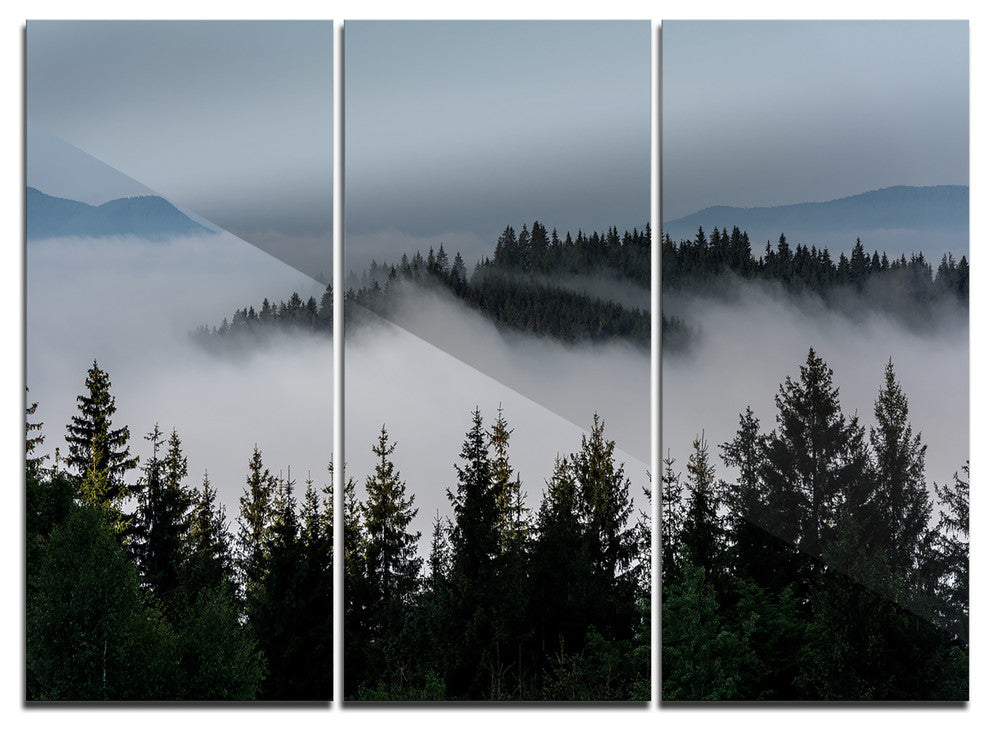 "Dark Trees and Fog Over Mountains" Metal Wall Art, 3 Panels, 36"x28"