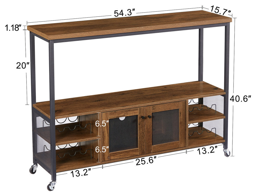 Multi-function Wine Shelf Table, Modern Wine Bar Cabinet Hazelnut Brown