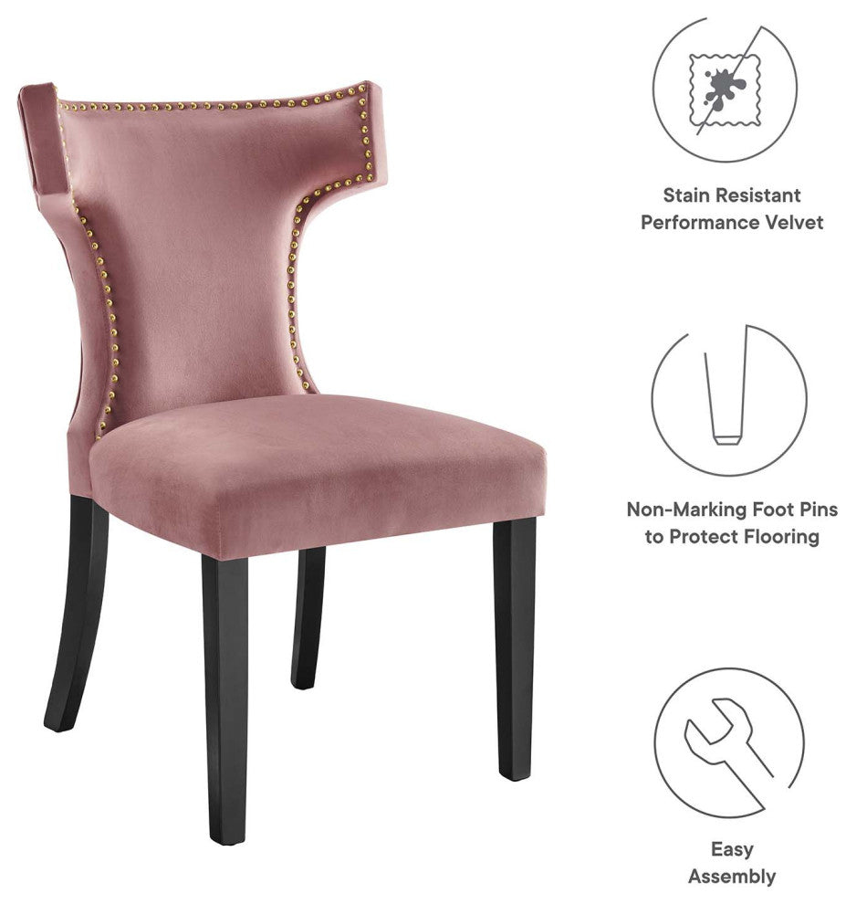 Curve Performance Velvet Dining Chairs, Set of 2, Dusty Rose