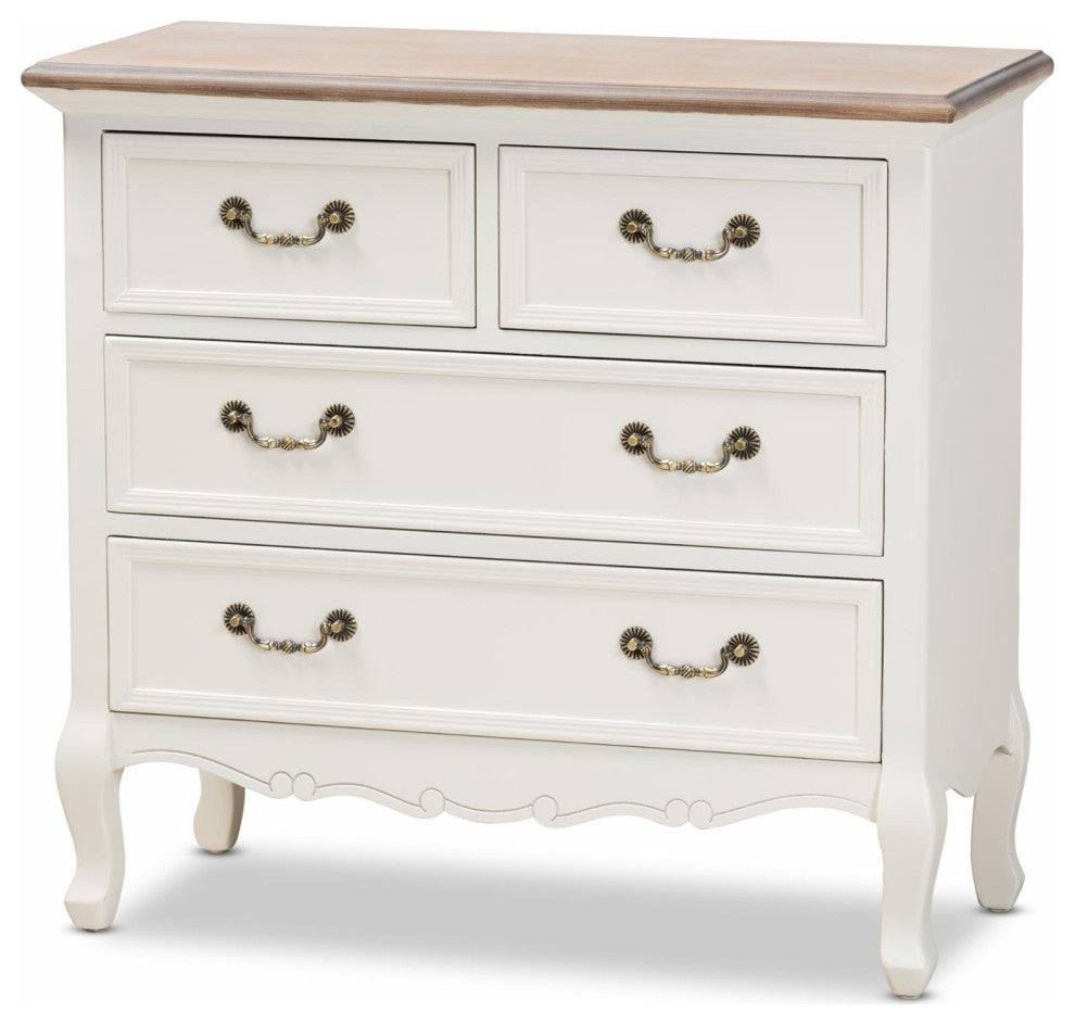 French Country Dresser, Cabriole Legs & Drawers With Unique Pulls, White/Oak