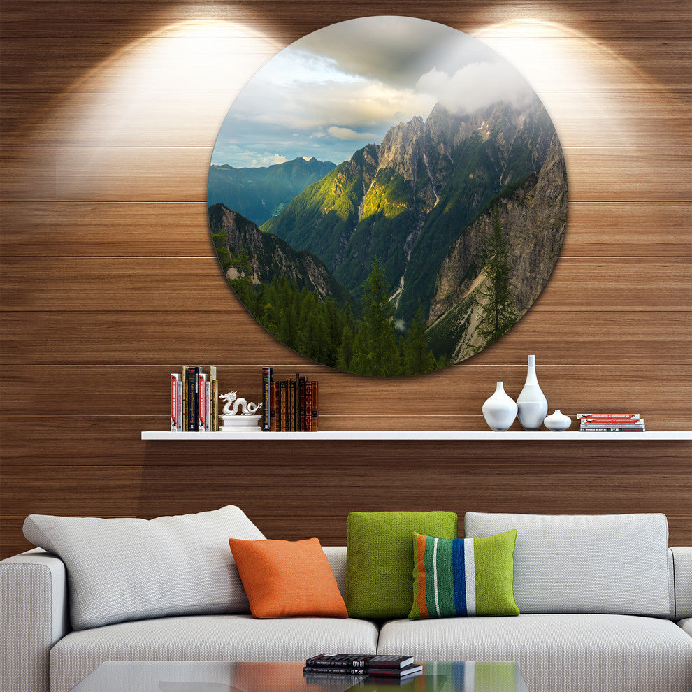 Sunrise With Yellow Reflection, Landscape Photo Disc Metal Artwork, 23"