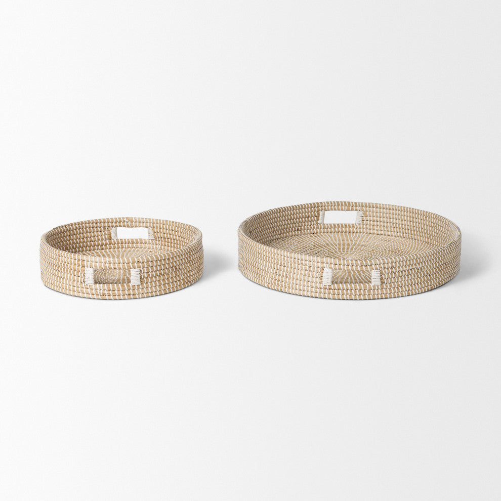 Kalama Set of 2 Large Round Seagrass Trays With Handles