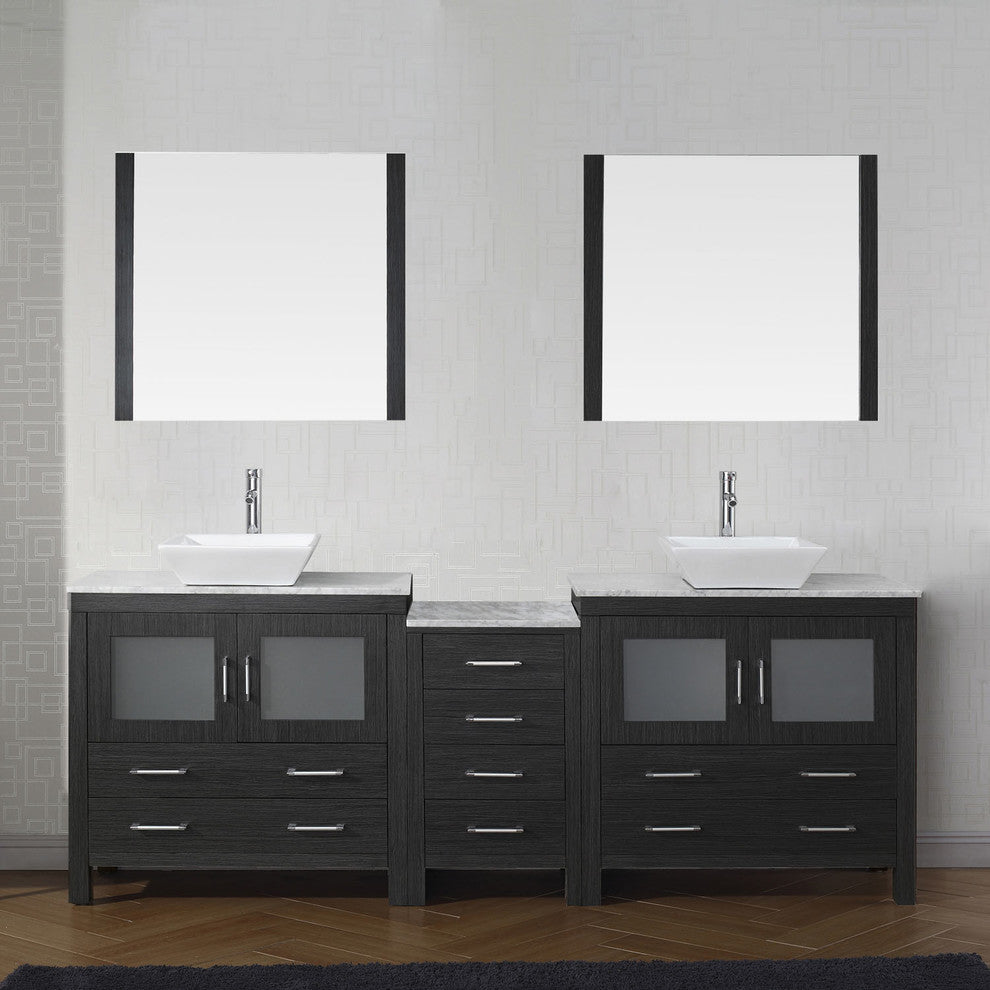 Virtu Dior 82" Double Bathroom Vanity, Zebra Gray With Faucet and Mirrors