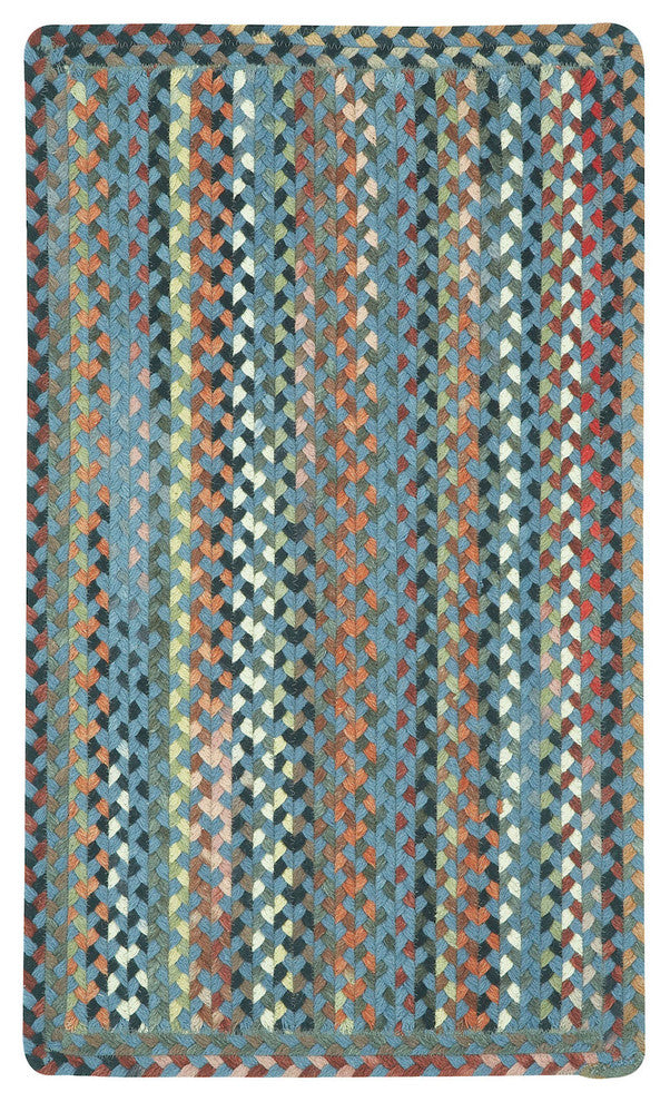 St. Johnsbury Vertical Stripe Braided Rectangle Rug, Medium Blue, 7'x9'