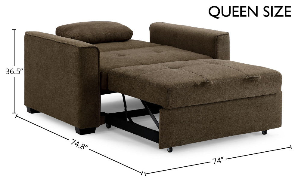 Nantucket Pull-Out Chenille Sleeper Sofa With Accent Pillows, Cappuccino, Queen