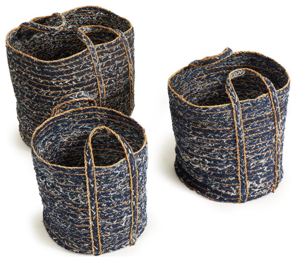 Denim Round Baskets, Set of 3