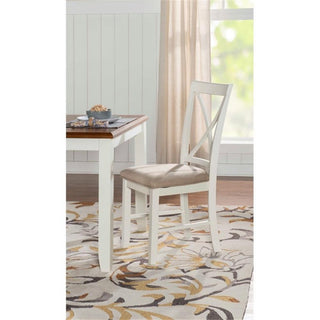 Linon Jane Set of 2 Upholstered X-Back Dining Side Chairs in Vanilla White Wood