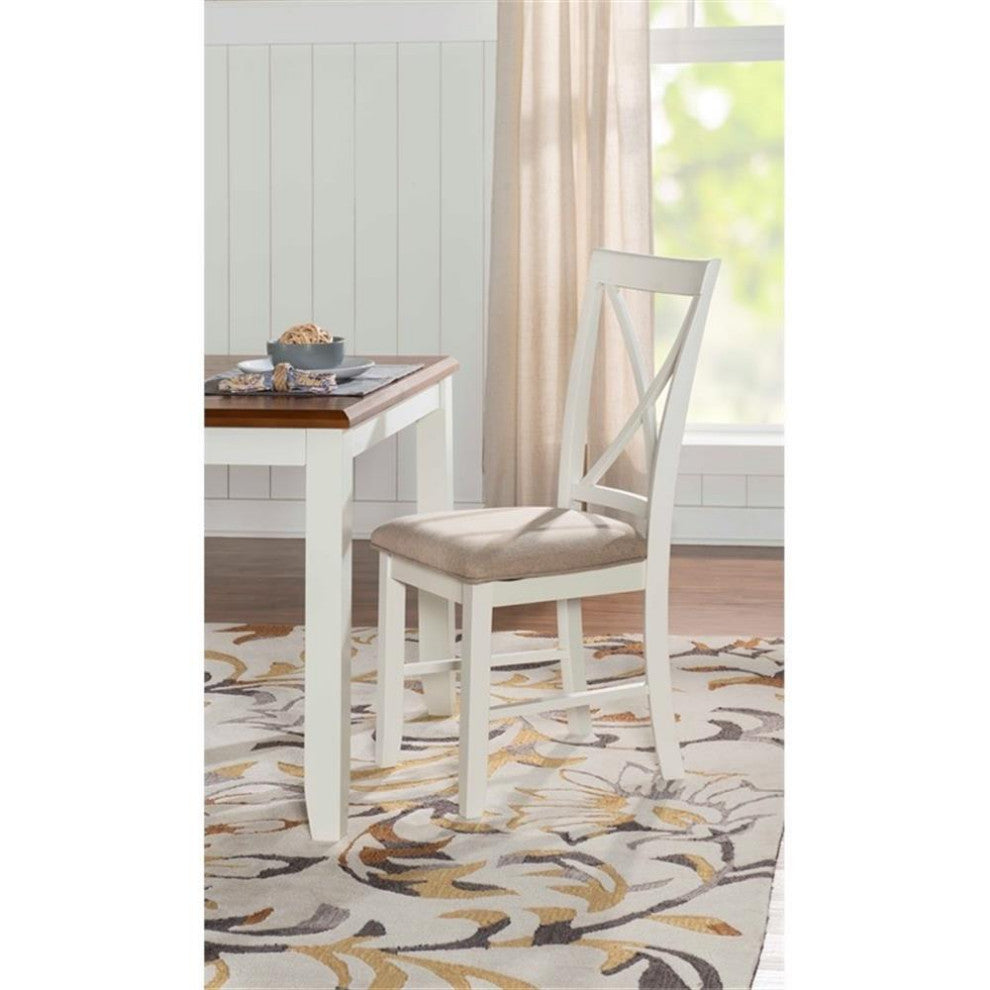 Linon Jane Set of 2 Upholstered X-Back Dining Side Chairs in Vanilla White Wood