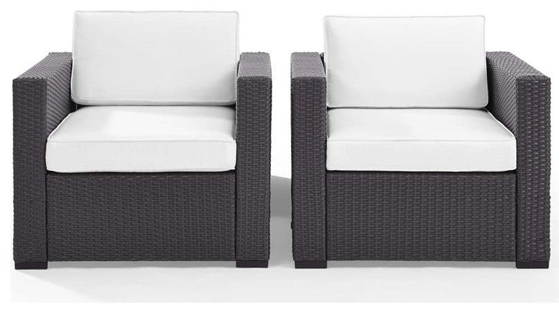 Crosley Furniture Biscayne Fabric Patio Arm Chair in Brown/White (Set of 2)