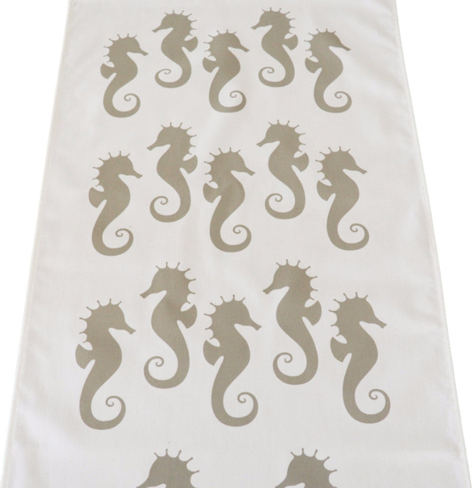 Seahorse Eco Coastal Table Runner, 16"x90", Cream