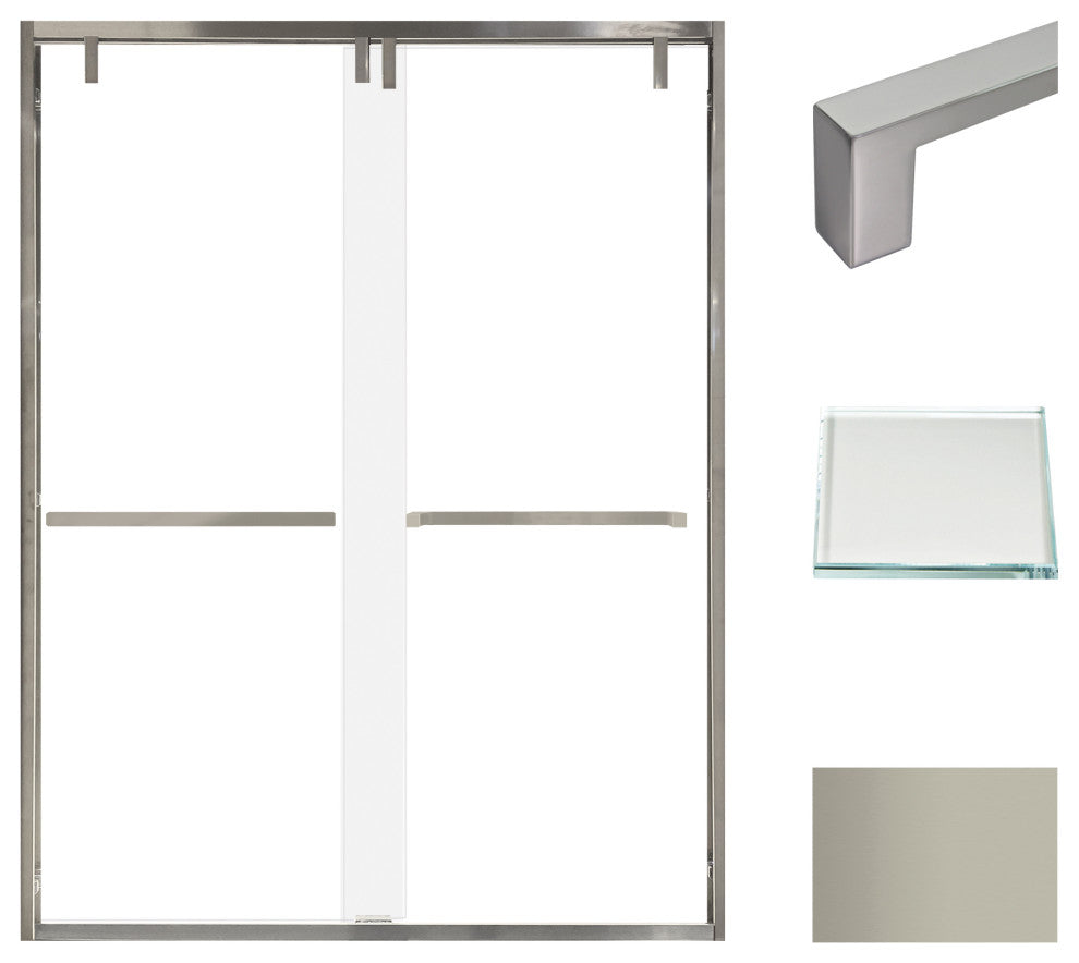 Eden 56-60" W x 80" H Shower Door, Iron Glass, Brushed Stainless, Sabrina