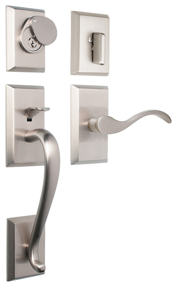 Rockwell Premium Solid Brass Entry Door Savoy Handleset, Brushed Nickel