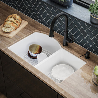 Karran Undermount Quartz 32" 60/40 Double Bowl Kitchen Sink Kit, White