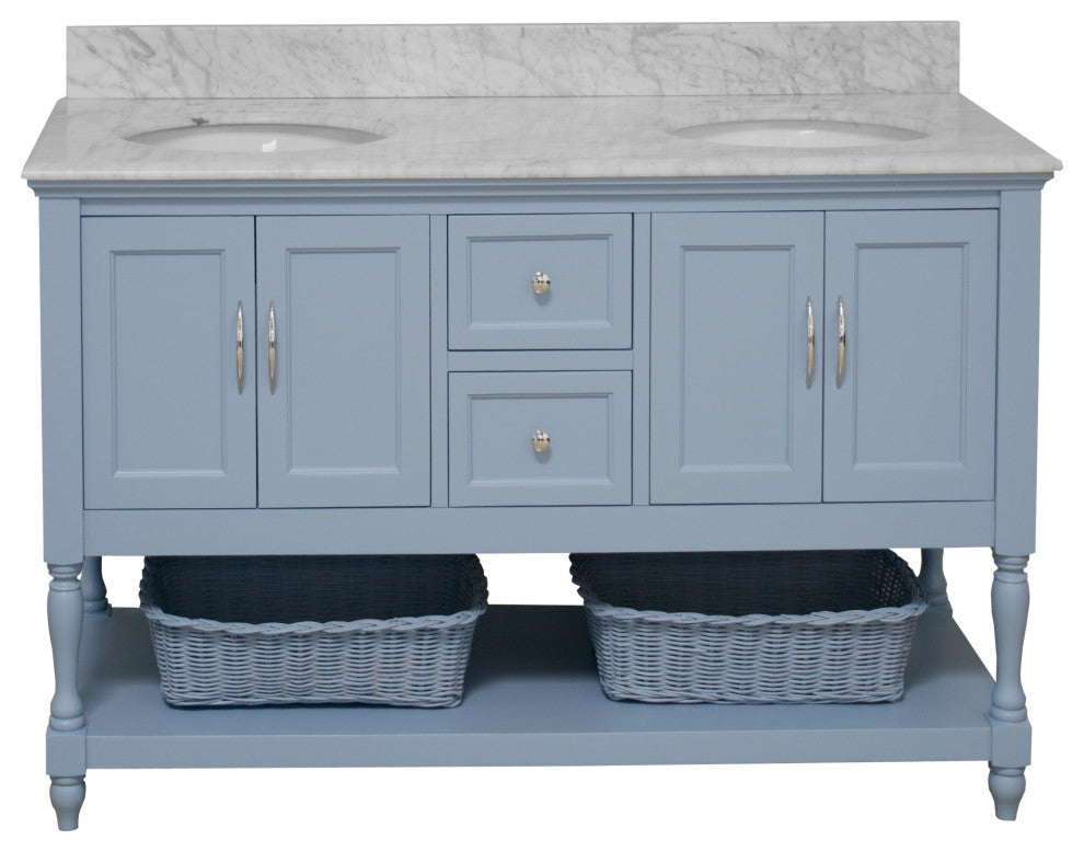 Beverly 60" Bath Vanity, Powder Blue, Carrara Marble, Double Vanity